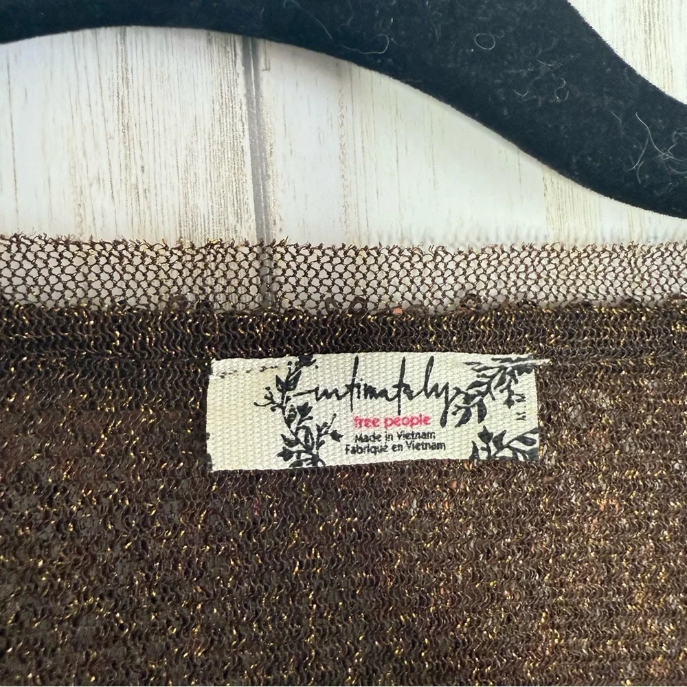 Free People Brown Sequin Long Sleeve Blouse
